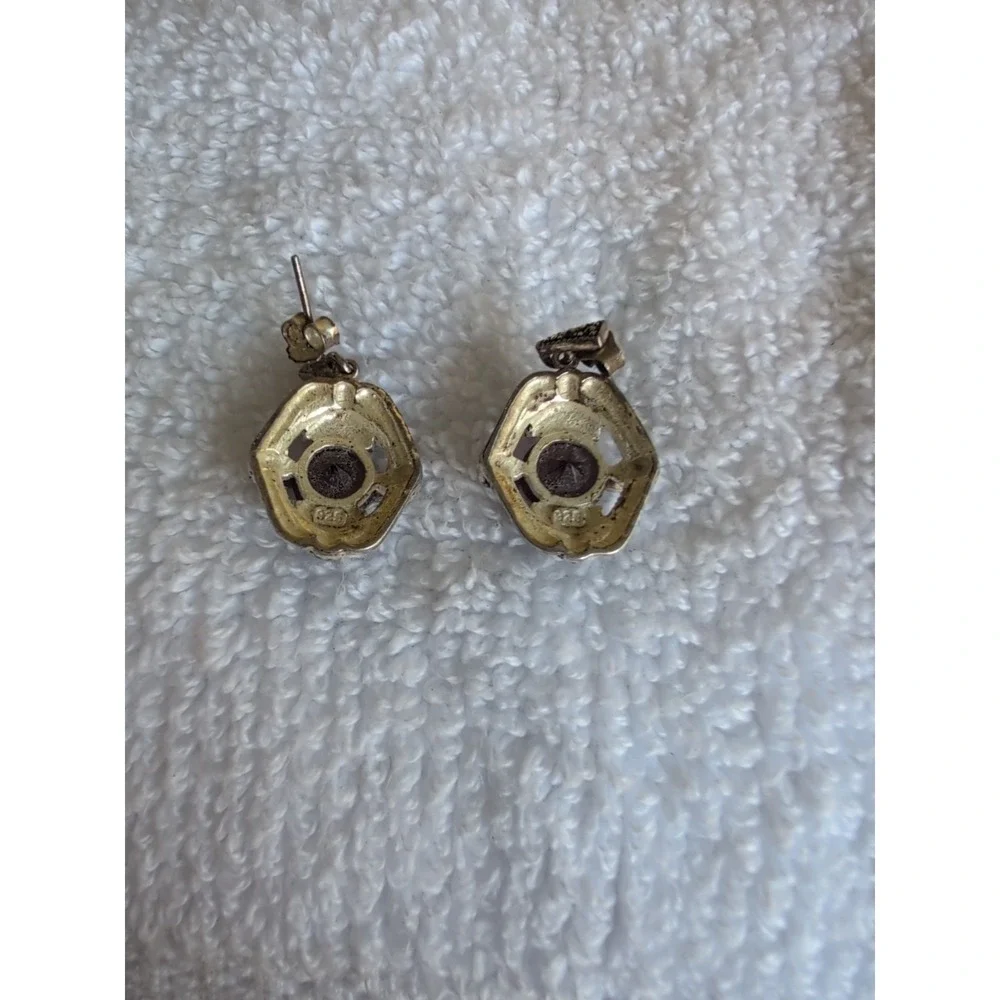 AMETHYST AND MARCASITE STERLING SILVER DANGLING‎ EARRINGS
